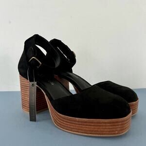 NWT House of Harlow 1960 Tanner Black Suede Block Heel Platform Sandals